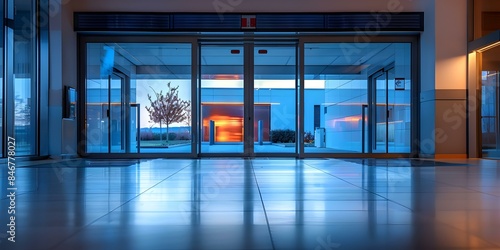 Safety Features for Wind, Fire, and Security in an Automatic Sliding Door. Concept Wind Resistance, Fire Safety, Security Measures, Automatic Sliding Doors