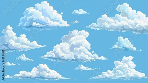 White clouds set against a blue sky for design purposes