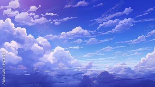 A Heavenly Depiction of Quadrant Purple Sunset Sky with Fluffy Clouds