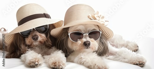 Chic pups adorable dogs flaunting stylish hats and sunglasses in fashionable trend