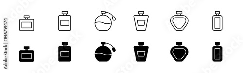 Perfume bottle icon set. Fragrance perfume vector. Line and glyph perfume bottle