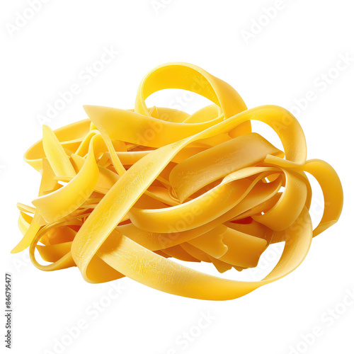 A pile of fetuccine pasta on a transparent background.