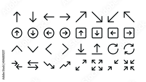 Arrows UI isolated icons set. Set of line vector icon with editable stroke