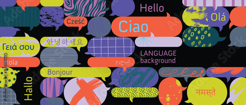 language learning banner background, learn foreign language online, speak fluently in international languages. poster, booklet, brochure, flyer, ad for children kids teen teenager school lesson class