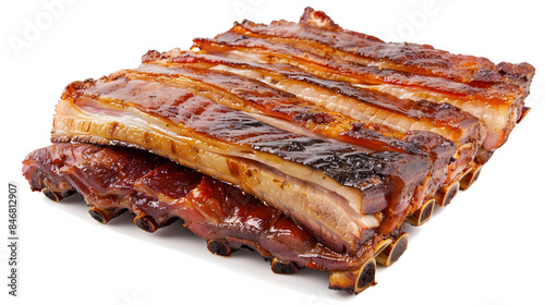 tasty and fat smoked pork belly isolated on white background, png