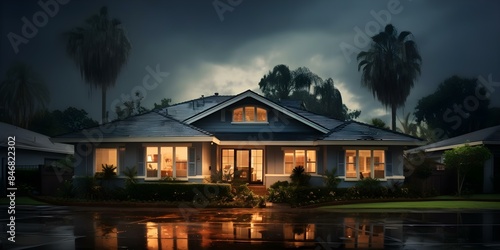 Florida storm causes damage to upper middle class home. Concept Florida Storm, Damage, Home, Upper Middle Class, Natural Disaster