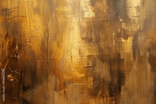 Luxurious golden abstract art background with vibrant brushstrokes and metallic shimmer on contemporary canvas surface