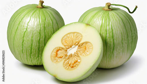 Watercolor illustration of a cross section of a winter melon on a white background