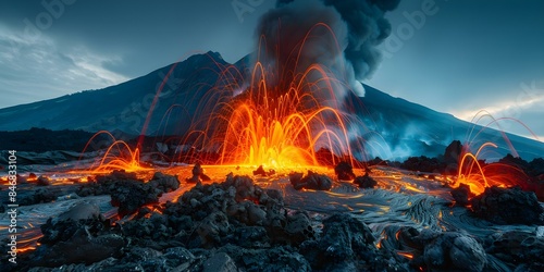 Etna volcano erupts in 2023, releasing hot magma and rocks. Concept Volcano eruption, Etna, 2023, Hot magma, Rocks