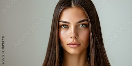 Stunning Model with Lustrous Straight Brown Hair Post-Keratin Treatment at Spa. Concept Hair Care, Beauty Treatment, Salon Experience, Straight Hairstyle, Keratin Treatment