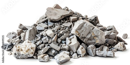 Pile of concrete rubble isolated on white background. Concept Concrete Debris, Construction Material, White Background, Isolated Objects