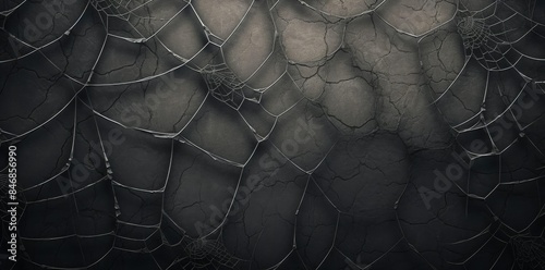 spider web texture on a black background, with a red spider, a black spider, and a white spider arranged in a row from left to right
