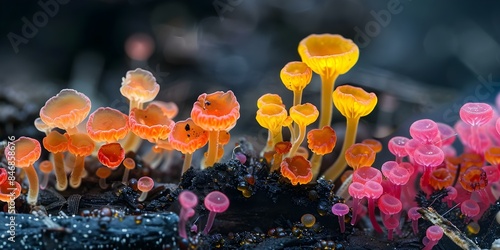 Microscopic images of colorful fungal infestations in a dirty environment. Concept Fungal Infestations, Microscopic Images, Dirty Environment, Colorful Patterns