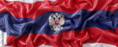 Isolated flag of Serbia with a double-headed eagle emblem on white background