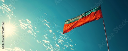 Belarus flag with a clear, blue sky background