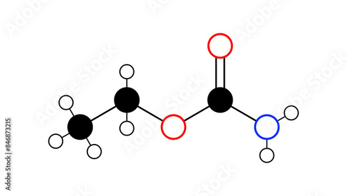 ethyl carbamate molecule, structural chemical formula, ball-and-stick model, isolated image urethane