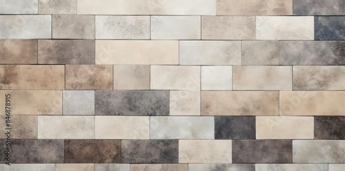 bathroom tiles textured with a variety of colors and sizes, including square, gray, white, and gray - and - white tiles, arranged in a row from left to right
