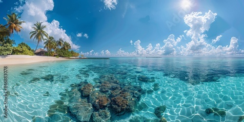 Gan Island in Gan Maldives skyline panoramic view