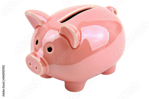 A shiny pink piggy bank with a coin slot, symbolizing savings, financial security, and investment. Ideal for finance and banking themes.