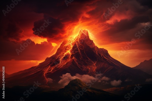Dynamic volcanic terrain a vibrant landscape of an erupting volcano showcasing its active nature