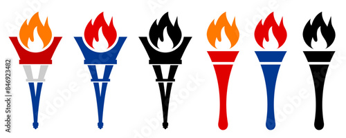Eiffel tower olympic torch, olympic flame icon set