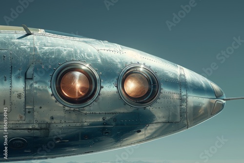 Close-up of an airplane nose with navigational lights