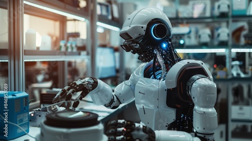 A robot performing complex scientific calculations in a research facility