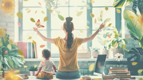 A parent balancing remote work while taking care of a child at home