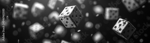 Tumbling dice in monochrome, abstract composition, high contrast, digital illustration 8K , high-resolution, ultra HD,up32K HD