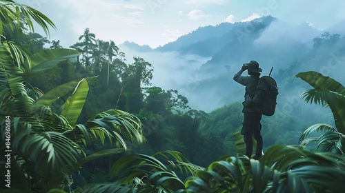 Explorer observing a jungle landscape : Generative AI