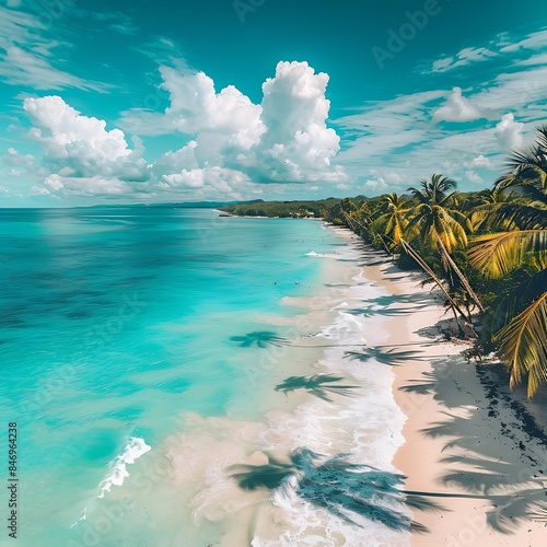 Tropical beach with turquoise waters and swaying palms