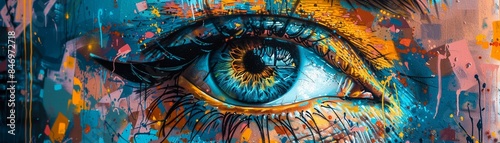 Eye surrounded by colorful graffiti, street art, bold and vibrant, digital illustration 8K , high-resolution, ultra HD,up32K HD