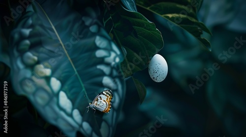 Butterfly Egg under leave : Generative AI