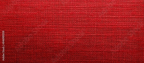 Detailed close-up view of a textured red fabric background, showcasing its intricate patterns and weave. with copy space image. Place for adding text or design