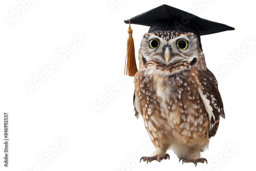 An owl wearing a graduation cap symbolizes wisdom and learning. Ideal for educational concepts and graduation themed projects.