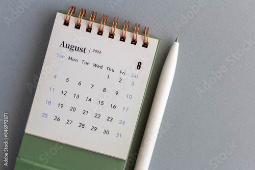 Desk calendar for August 2024. Calendar for planning and managing each date.