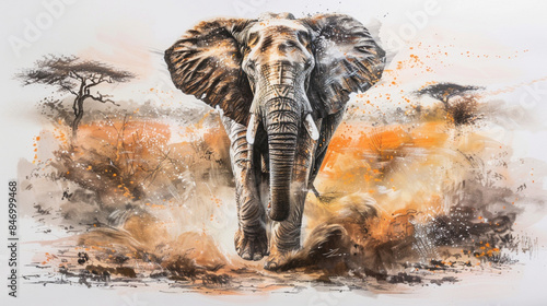 Elephant Elegance: Sunset in the Savannah in Colored Pencil...Sunset in Savannah: elephants made with colored pencils on white.