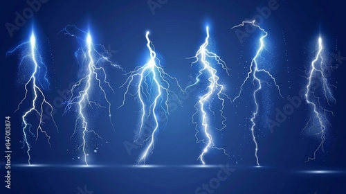 Electric blue frames thunderbolt borders in rectangular and square shapes realistic 3d vector set