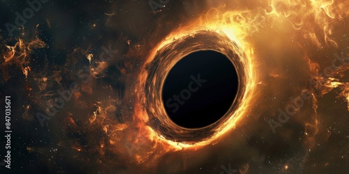 Majestic Black Hole with Glowing Accretion Disk. Generative AI Illustration.