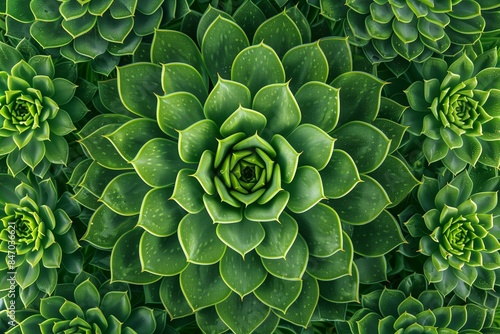Close-up Symmetric Cactus Succulent Plants on Green Background