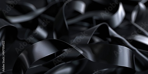 A close-up shot of a bunch of black ribbons