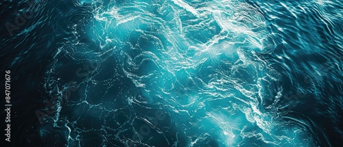 A close up shot of a blue water surface with rippling waves