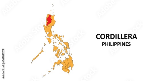 Cordillera Map in Philippines. Vector Map of Philippines. Regions map of Philippines.
