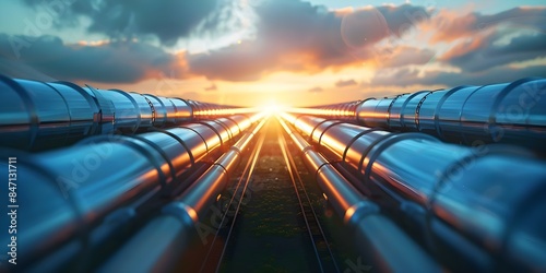 Transition of the Energy Sector Hydrogen Pipelines, Carbon Credits, Clean Energy, and Solar Power. Concept Hydrogen Pipelines, Carbon Credits, Clean Energy, Solar Power, Energy Sector Transition