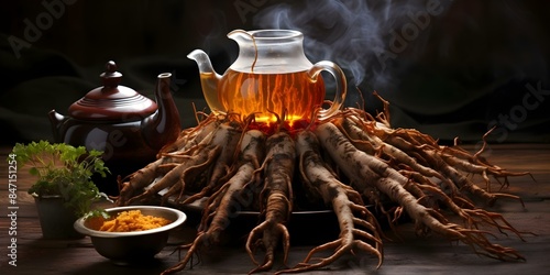 Exploring Ancient Wisdom Herbal Remedies with Ginseng, Rhodiola, Reishi, and Cordyceps. Concept Herbal Remedies, Ginseng, Rhodiola, Reishi, Cordyceps, Ancient Wisdom