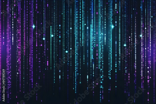 Digital code rain colored dots on a black background, cryptogram Cybersecurity. Concept Technology data protection 