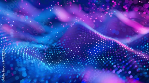an abstract background with a pattern of dots and a gradient of blues and purples. The name for the photo, adhering to the given constraints hyper realistic 