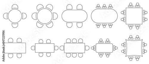 Table Seating Arrangement Icons for an Event - Clipart Outline. isolated on white background. Vector illustration.