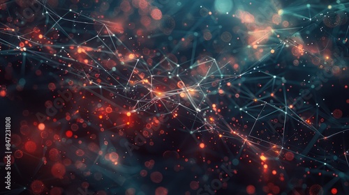 The image is of a computer network. It shows a lot of red and orange dots that are connected to each other by lines. The background is dark blue. The image looks futuristic and abstract.