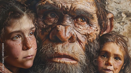 Ancient Neanderthal family depicted in detailed portrait